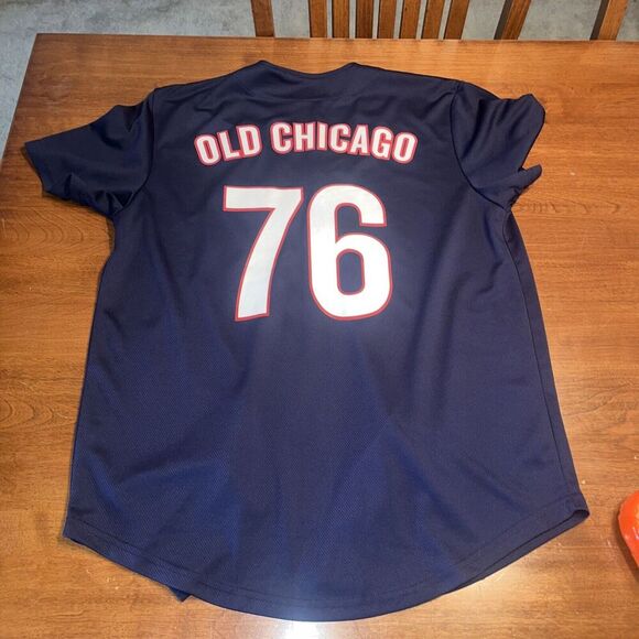 Old Chicago Pizza & Tap Room Mens L Navy Short Sleeve Button Up Baseball Jersey - Picture 3 of 6